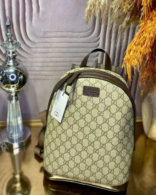 Monogram Desenli Mini Sırt Kadın Çantası Kahverengi Deri Detaylı