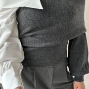 Antrasit Tek Omuz Gömlek Yaka Detaylı Triko Kazak