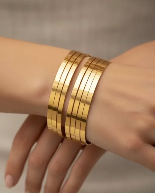 Kalın Ajda Bilezik Seti 7 Adet Altın Rengi Lüks Düz İnce Bileklik Takımı